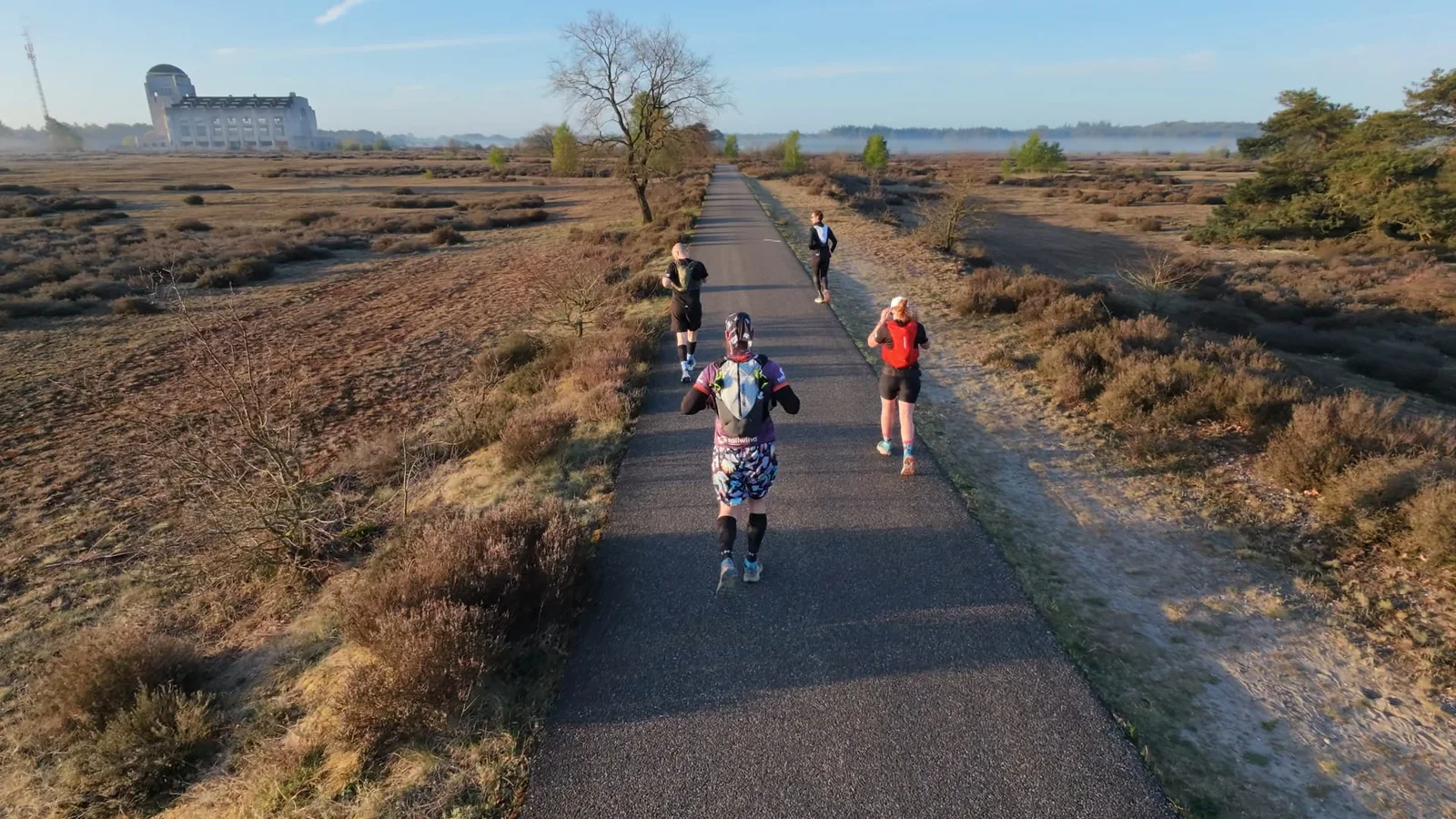 Lopers op een pad over de heide